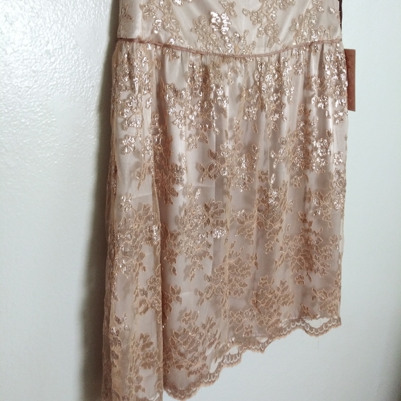 Wendy Hil Gold Rose Lace Scalloped Edge Skirt Women's Size 2 Lining - Picture 3 of 12